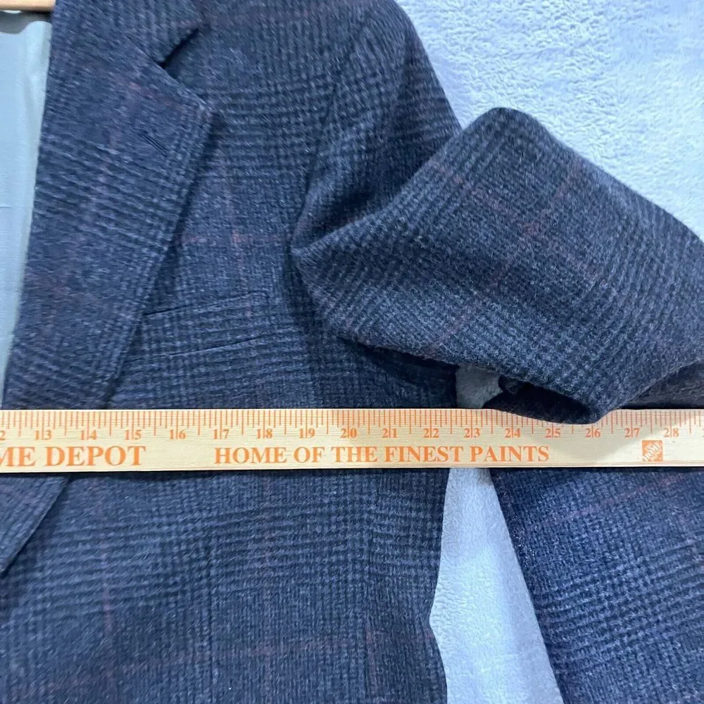 VTG Nordstrom J&F Blazer Men 42R 100% Wool Sport Coat‎ Plaid Navy